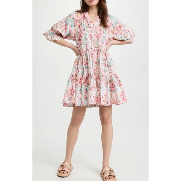 byTiMo Floral Slub Cotton Button Down Mini Dress in Butterfly Field Size Large